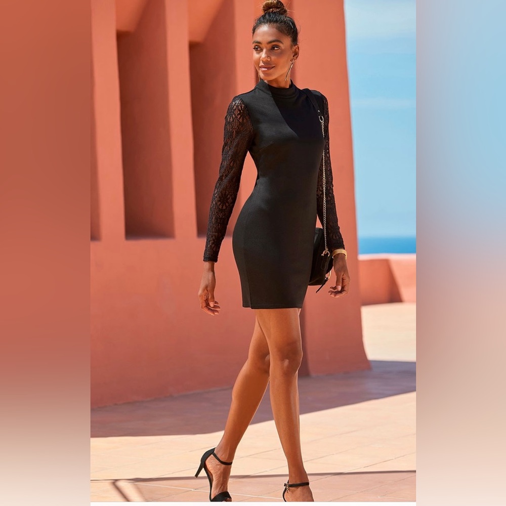 NWT lace black mock neck dress
